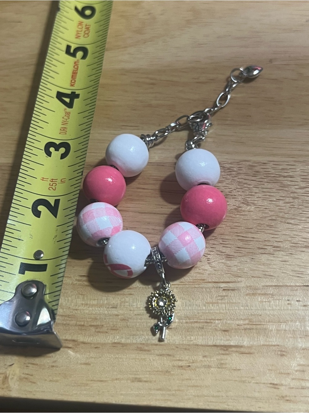 Kids Pink & White Beaded Charm Bracelet B280